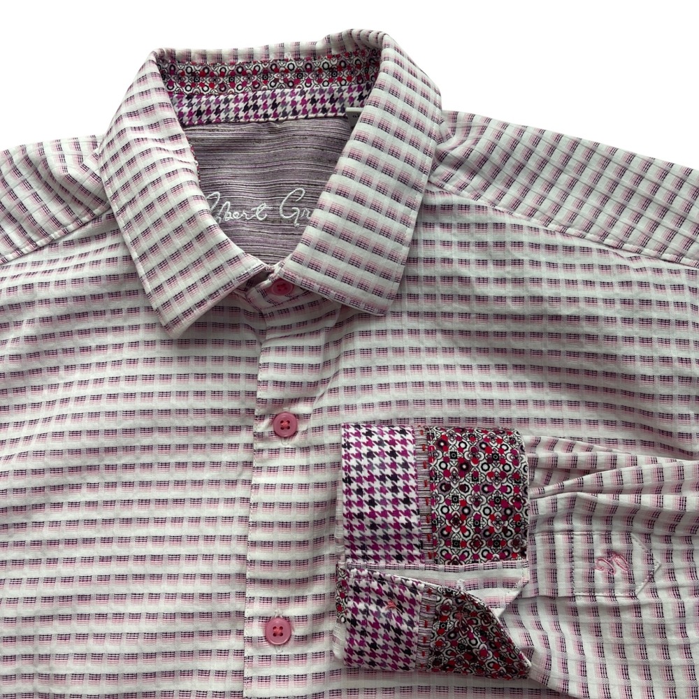 Robert Graham Mens Classic Fit Button Down Shirt Mens M Pink Textured Check